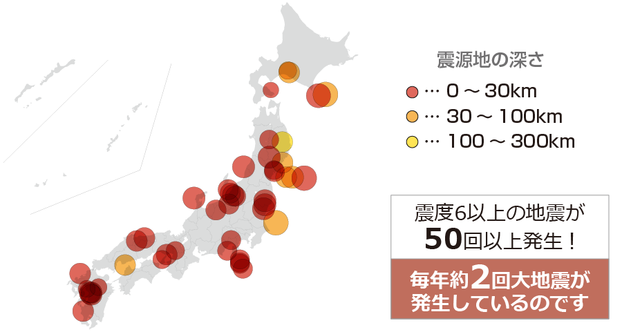 震度6以上※震源地MAP 1995-2019